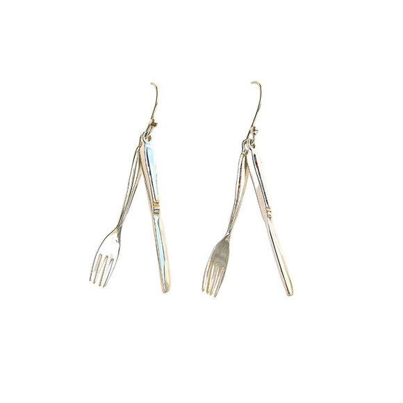 925 Sterling Silver Fork and Knife Earrings - Picture 1 of 4